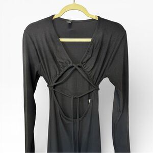 GoodTimesUSA Cut-out Tie Front Long Sleeve Black Dress X-Large